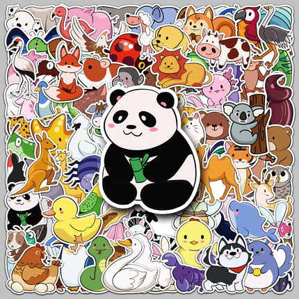 100张原创简笔画动物贴画小熊兔子蝴蝶绵羊可爱卡通图案装饰吉他水杯平板手机拉杆箱电动车笔记本电脑diy贴纸