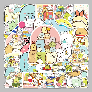 100张角落可爱生物贴纸ins风韩系卡通小动物图案装 饰贴画手机壳手账笔记本保温杯拉杆箱自行车充电宝防水贴纸