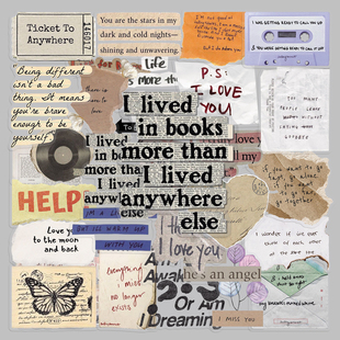 100张复古英文碎片透明贴纸治愈系励志语录创意拼贴DIY防水装 饰奶茶杯日记笔记本电脑桌面平板手机壳手帐贴纸