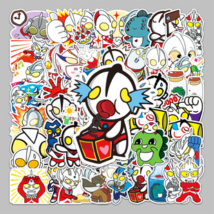 104张凹凸曼贴纸塞罗迪迦热血创意儿童奖励图案装 饰贴画行李箱吉他头盔手机壳滑板文具手账平板咕卡防水贴纸