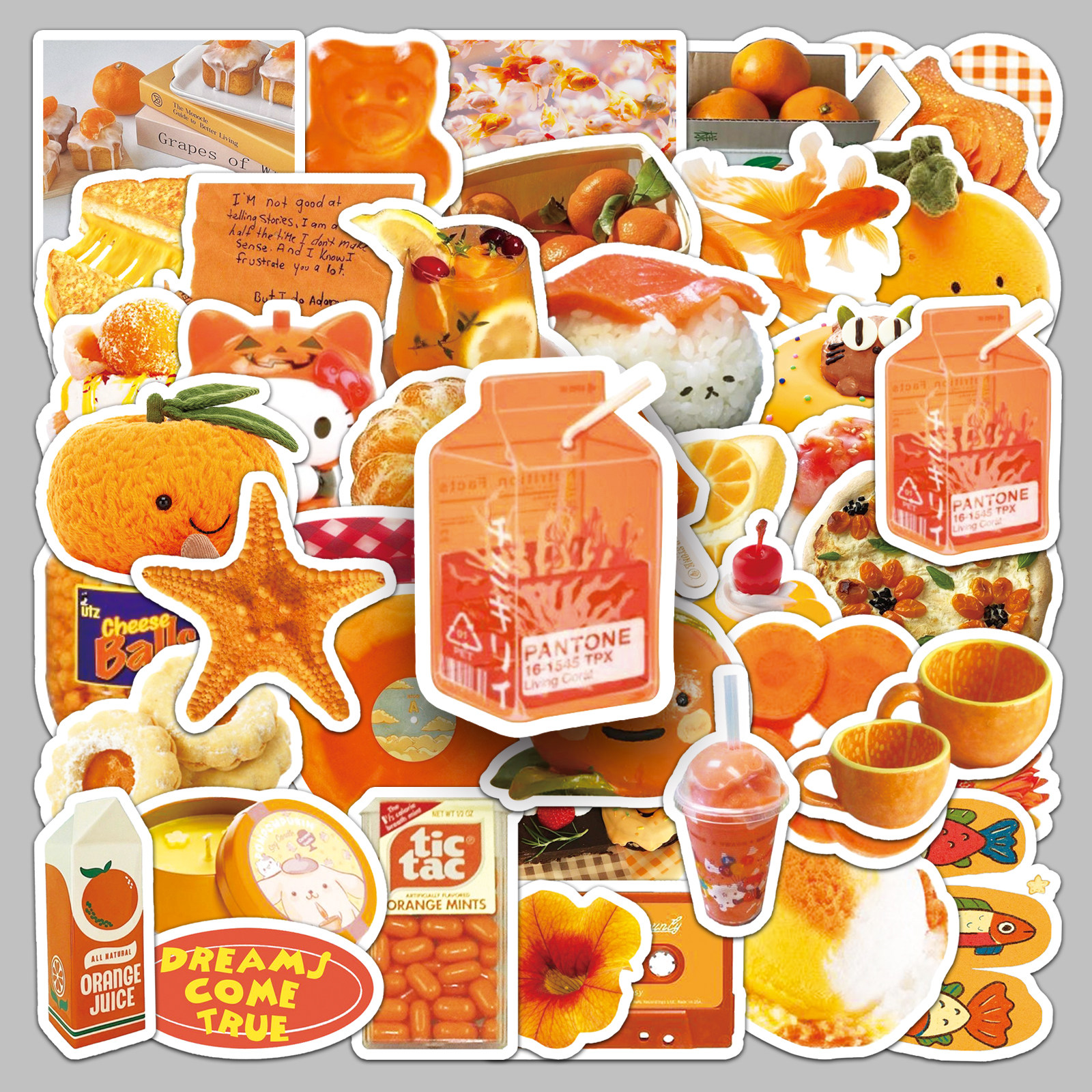 100张橙色INS风创意贴纸可爱咕卡手帐防水装饰相册吉他滑雪板头