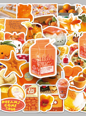 100张橙色INS风创意贴纸可爱咕卡手帐防水装饰相册吉他滑雪板头盔吉他办公桌厨房冰箱玻璃手机笔记本电脑贴纸