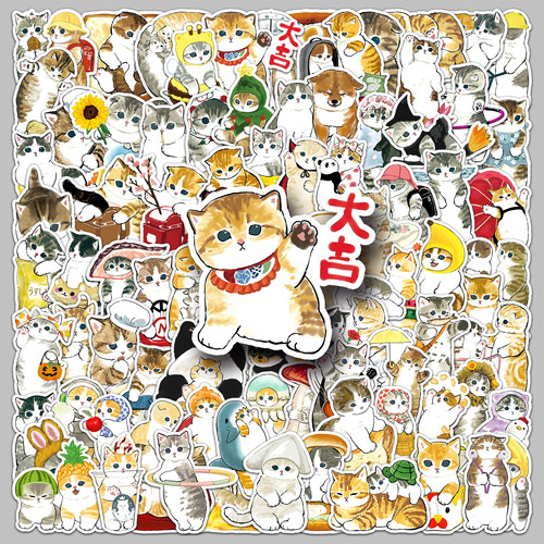 100张手绘小猫咪ins风贴纸可爱