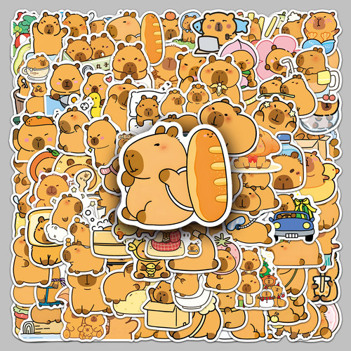 100张可爱卡皮巴拉水豚贴纸咕卡