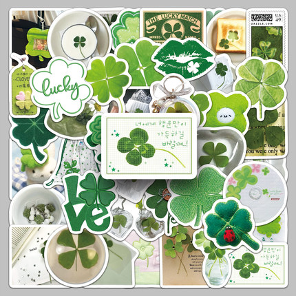 100张幸运四叶草INS风贴纸小清新绿色植物咕卡防水装饰水杯相册卧室玻璃窗吉他摩托车头盔笔记本平板电脑贴纸