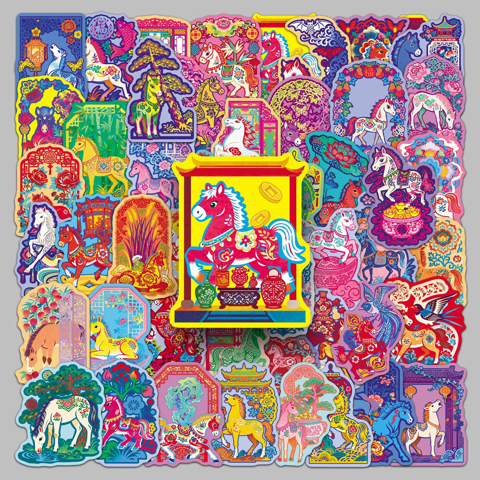 马年春节彩绘涂鸦贴纸创意DIY