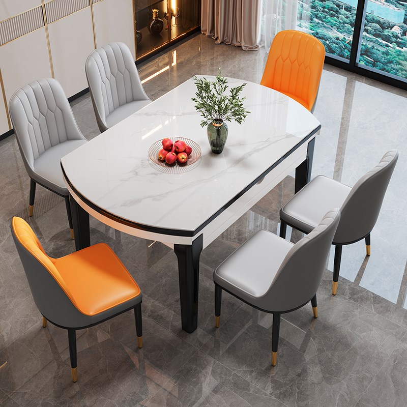 实木岩板餐桌椅2024新款家用y小户型现代简约轻奢伸缩饭桌可变圆