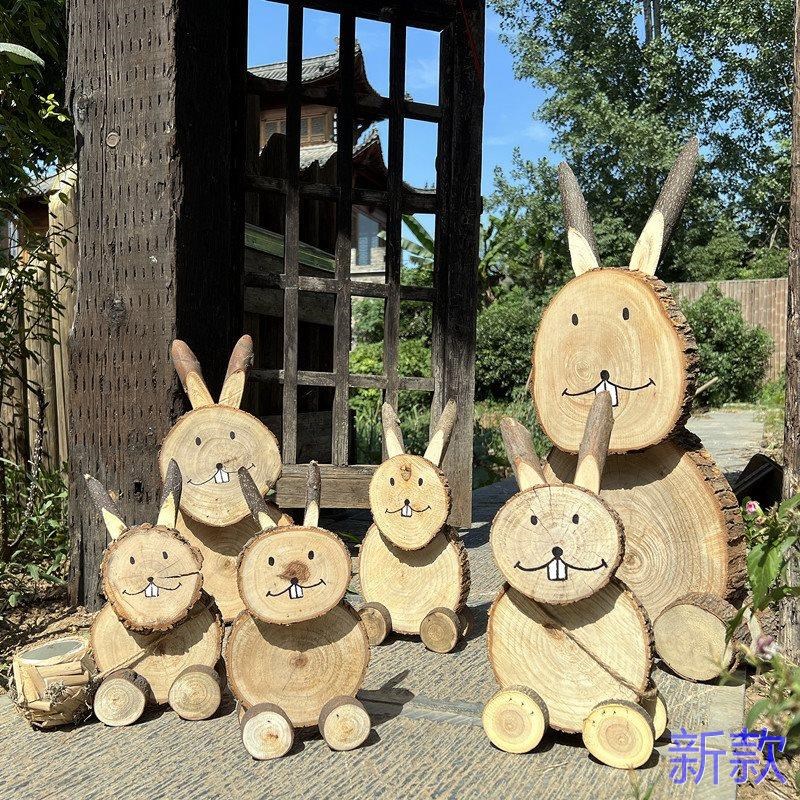 创意实木小兔子卡通造q型多肉幼儿花盆园装饰花园庭院摆件环创新