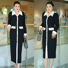 XYD71454/XYD71434法式优雅经典黑白撞色翻领收腰气质大码连衣裙