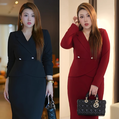 XYD71239熙芸秋季新款轻熟显瘦修身气质遮肚子大码长袖连衣裙