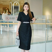 连衣裙 蕾丝拼接V领法式 新款 简约洋气纯色显瘦大码 XYD71457夏季