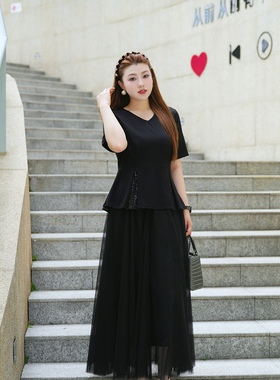 【上衣】XYD71640法式修身纯色拼接正肩修身时尚亮片显瘦大码上衣