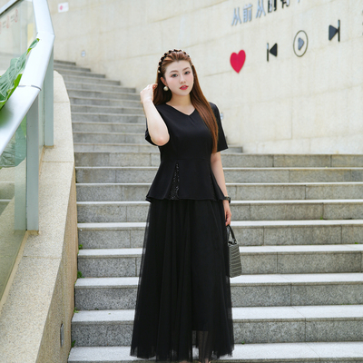 【上衣】XYD71640法式修身纯色拼接正肩修身时尚亮片显瘦大码上衣