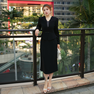 XYD71843黑色长袖假两件大码连衣裙修身显瘦新款气质大码女装
