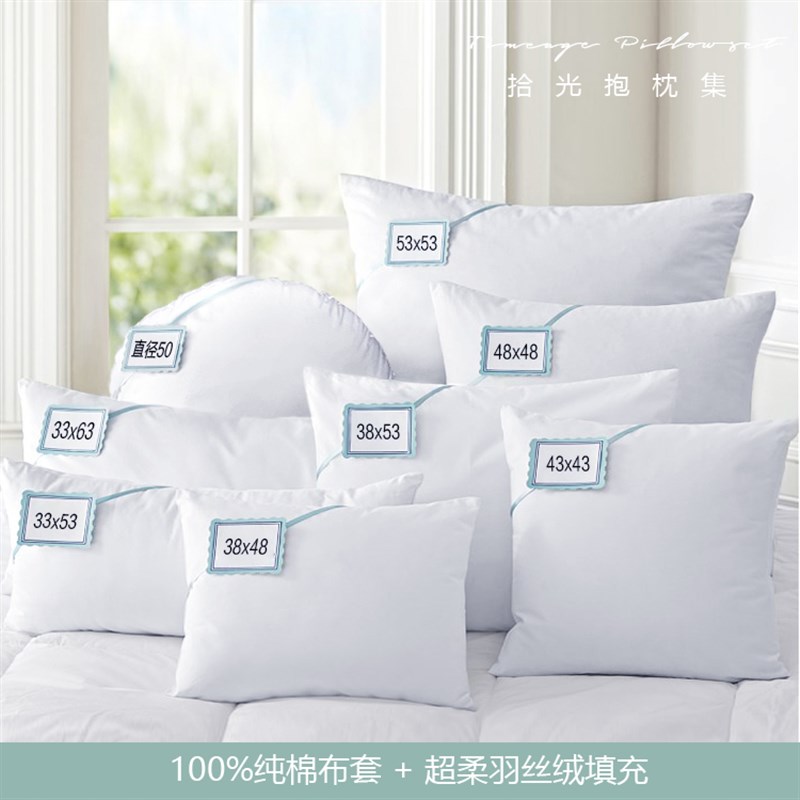 沙发抱枕芯羽丝绒+纯棉布套舒软透气30 3F5 40 45 50圆枕芯靠垫芯