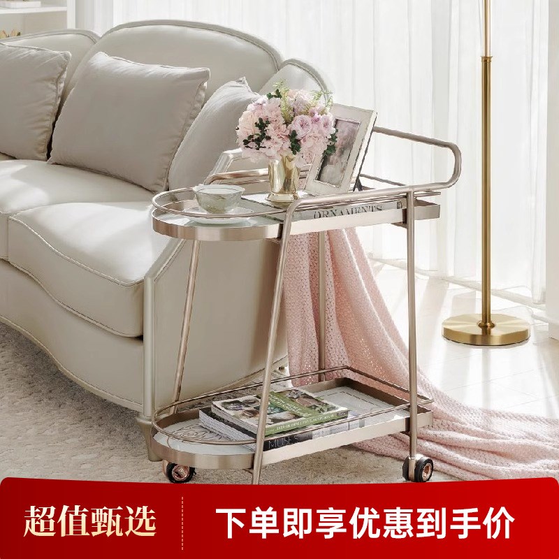 美克美家Rehomme中古风收纳小推车置物架家用可移动客厅餐边几茶