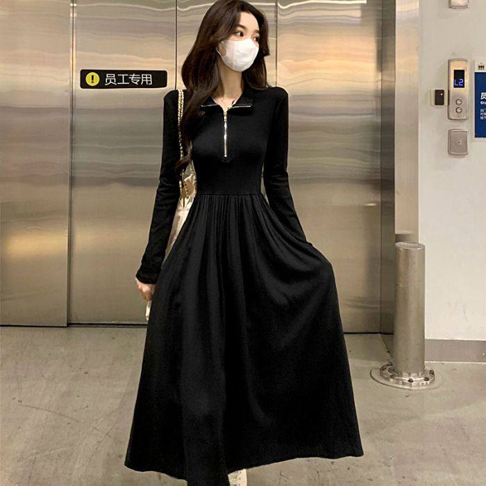 黑色长袖连衣裙女秋季2025新款法式高级感气质收腰显瘦赫本风裙子,女装/女士精品,大码连衣裙,淘宝优惠券,粉丝福利购,淘宝优惠卷