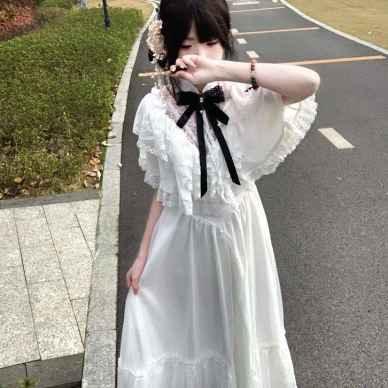 甜美洛丽塔日系蕾丝蝴蝶结短袖连衣裙斗篷夏季新款显瘦长裙收腰,女装/女士精品,学生校服,淘宝优惠券,粉丝福利购,淘宝优惠卷