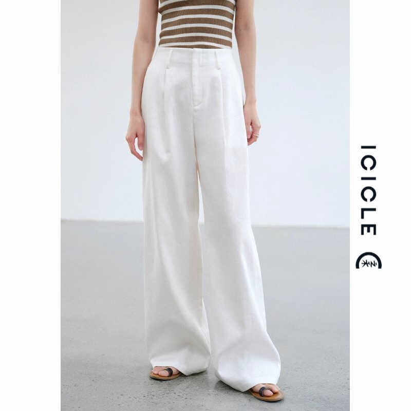 icicle之禾正品代购白色拖地裤气质显瘦高腰阔腿裤百搭薄款休闲裤