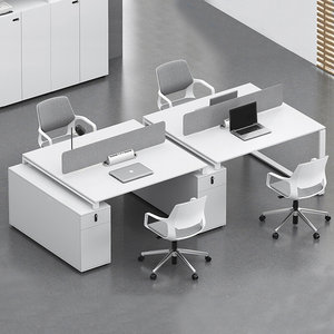 办公桌椅组合简约现代办公家具白色2/4/6人职员桌办公室屏风工位
