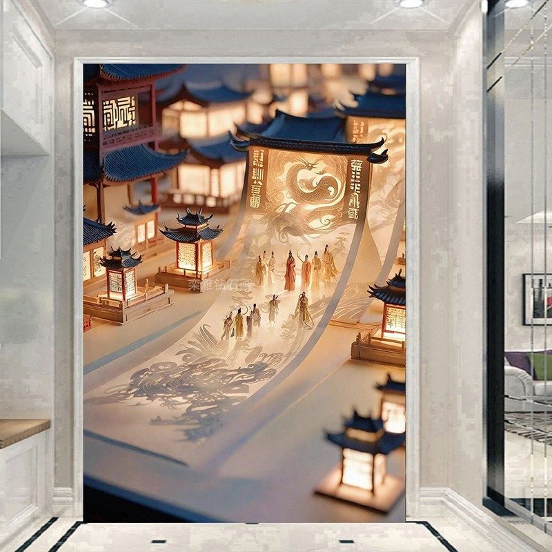 2024新款eDIY方钻满钻钻石画粘贴点钻钻石绣书卷大唐盛世文人墨客