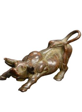 实心黄铜牛摆件古k玩华尔街牛小摆件茶宠文房把玩摆设铜器工艺品