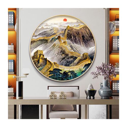 鸿运当头圆形山水画m新中式客厅玄关装饰画办公室书房挂画风景壁