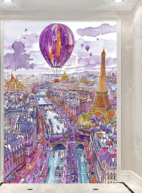 欧式DIY粘贴镶钻n方钻满钻钻石画钻石绣紫色巴黎运河铁塔热气球