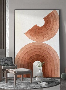 工厂客厅玄关装j饰画半圆抽象橙色几何背景墙壁走廊尽头挂画