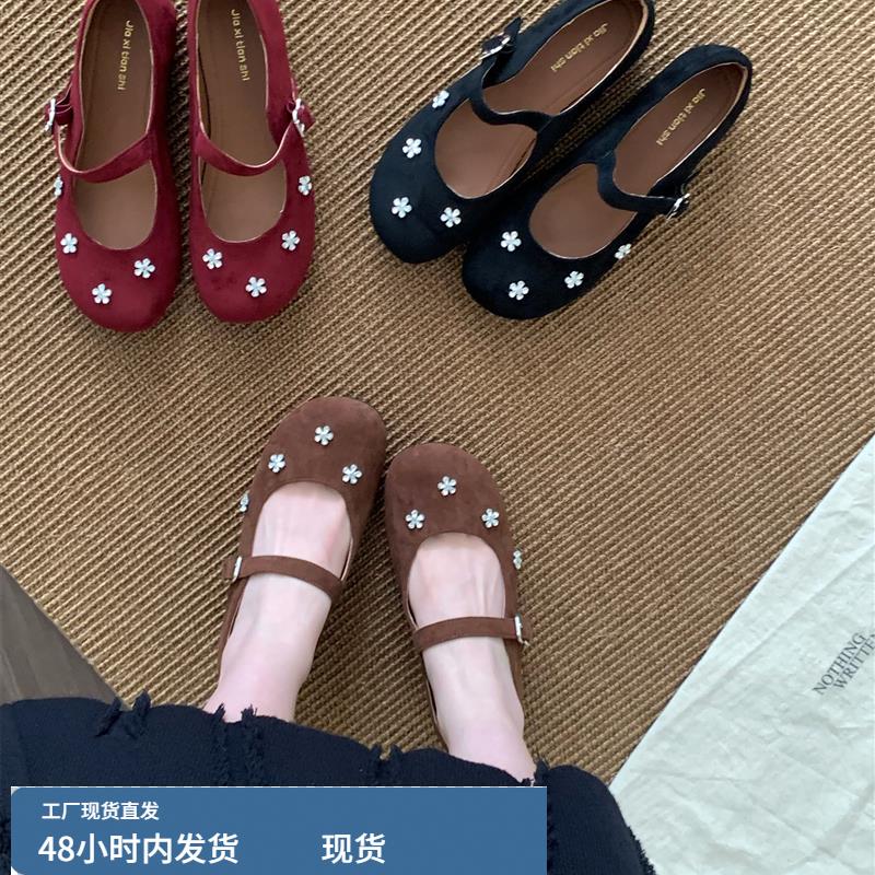 内增高圆头绒面玛丽珍单鞋女鞋子2025新款春秋季红色配裙子晚晚鞋