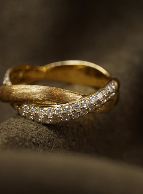 通体s925纯银意大利中古双环拉丝工艺高级感复古轻奢法式戒指指环