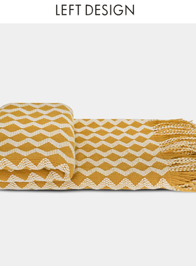 左向黄色针织波浪现代简约别墅酒店户外轻奢高端卧室盖毯床尾搭巾
