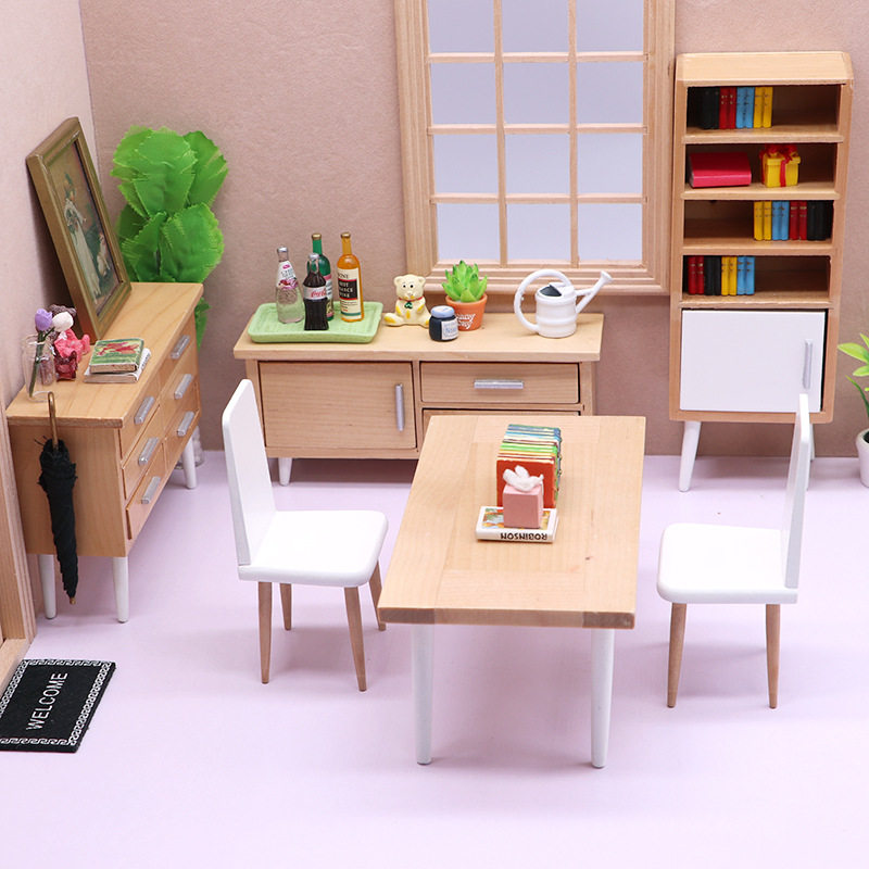 1：12迷你娃娃屋家具DOLLHOUSE模型摆件12分现代仿真厨房桌椅柜子