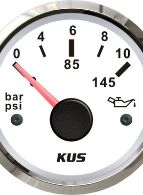 KUS油压表 0-10bar 12/24V 船用车用房车通用游艇配件 黑色/白色