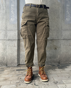 东大院 水洗做旧高密度丛林布重磅工装地勤裤 束脚裤 junglecloth