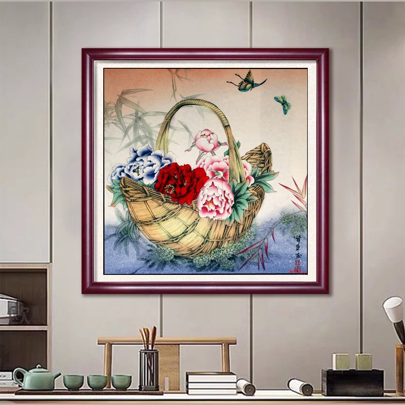 苏绣DIY套件初学材料包  牡丹蝴C蝶 玄关客厅卧室餐厅 刺绣装饰画图片