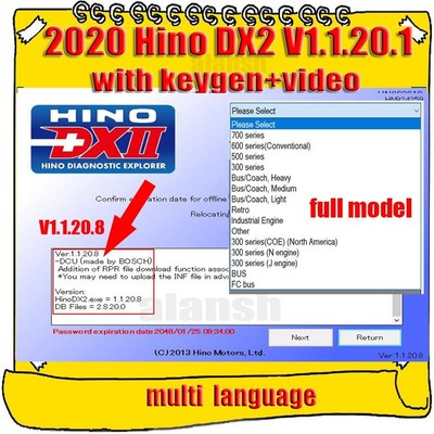 2020 for Hino DX2 1.1.20.8 v1.1C.19.9 for Hino Diagnostic EX