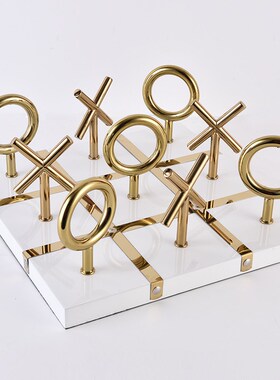 创意新中式金属字母棋盘摆件现A代客厅办公室房间桌面书柜软装饰