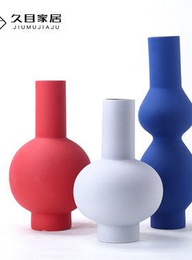 现代简约葫芦陶瓷花瓶q创意摆件样板房间客厅装饰品红色蓝色工艺