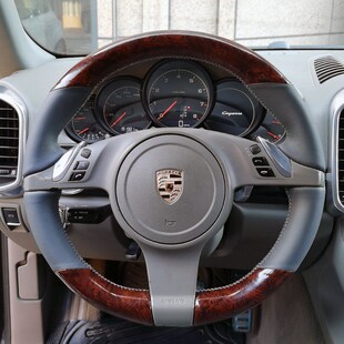 保时捷Cayenne卡宴 Macan马坎改装 桃木O纹内饰手缝真皮方向盘把