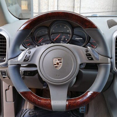 保时捷Cayenne卡宴 Macan马坎改装 桃木O纹内饰手缝真皮方向盘把
