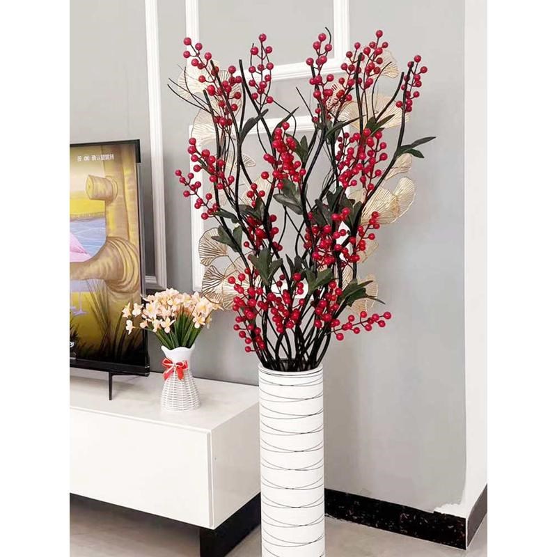 假花仿真花摆设客厅m红浆果落地式插花干花花束欧式高装饰花艺摆