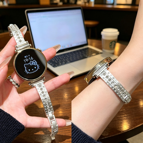 适用华为gt7手表表带gt6叠钻方耀watch5/4智能手表女生超好看gt8金属质感手镯款gt4高级感镶钻夏季新款替换带
