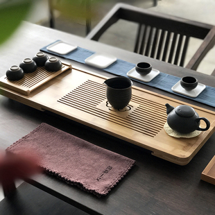 茶盘竹制简约茶台干泡茶海排水日式 储水式 茶具竹子托盘家用长方形