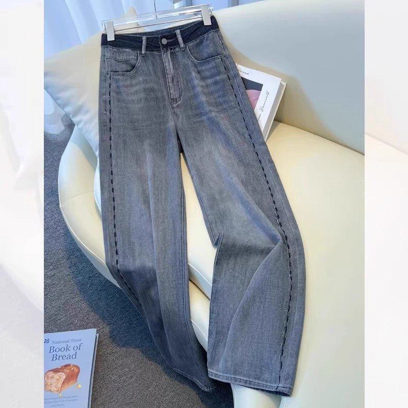 灰色阔腿牛仔裤女秋冬2025新款高腰时尚宽松刺绣拼接直筒裤复古风,女装/女士精品,牛仔裤,淘宝优惠券,粉丝福利购,淘宝优惠卷