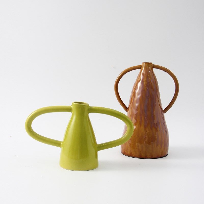 简约北欧风d格创意陶瓷花器彩色花瓶双耳花篮客厅电视柜装饰品摆,家居饰品,花瓶,淘宝优惠券,粉丝福利购,淘宝优惠卷