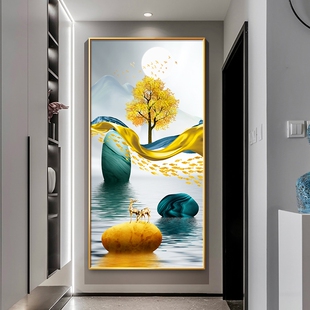 玄关装饰画简约现代轻奢高s档走廊壁画2021新款入户门正对墙挂画