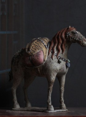 骑马俑画彩手绘仿古陶马摆件整一坑F老货文玩古物收藏艺术品马上