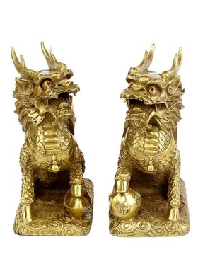 铜麒麟摆件d脚踏元宝平安纳福吉祥家居装饰工艺品客厅阳台玄关摆