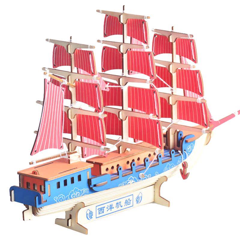 玩控diy帆船玩具仿真3d立体拼图龙船模型木制作手工船积木质拼装